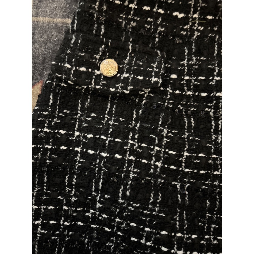 CUPSHE Women's Black White Tweed Skirt Gold Buttons Plaid Size Medium - Picture 3 of 8